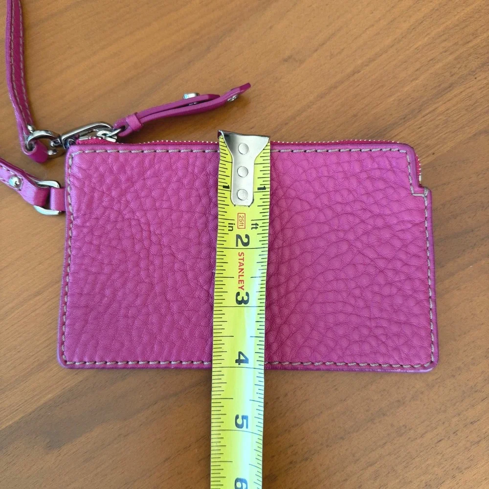 Cole Haan‎ Pink Pebbled Leather Wristlet Card Case Zip Pouch Small Wallet